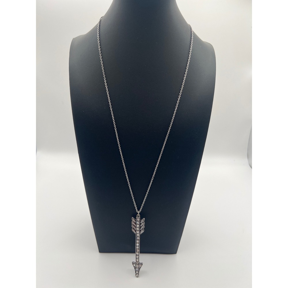 Sugar Silver Tone Rhinestone Arrow Pendant Necklace and Earring Set Boho
